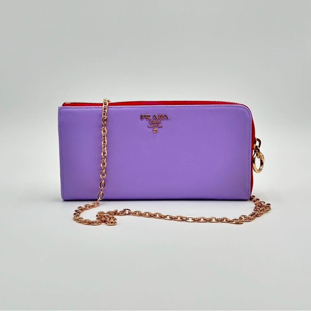 Authentic Lilac Prada Saffiano Zipper Wallet Crossbody